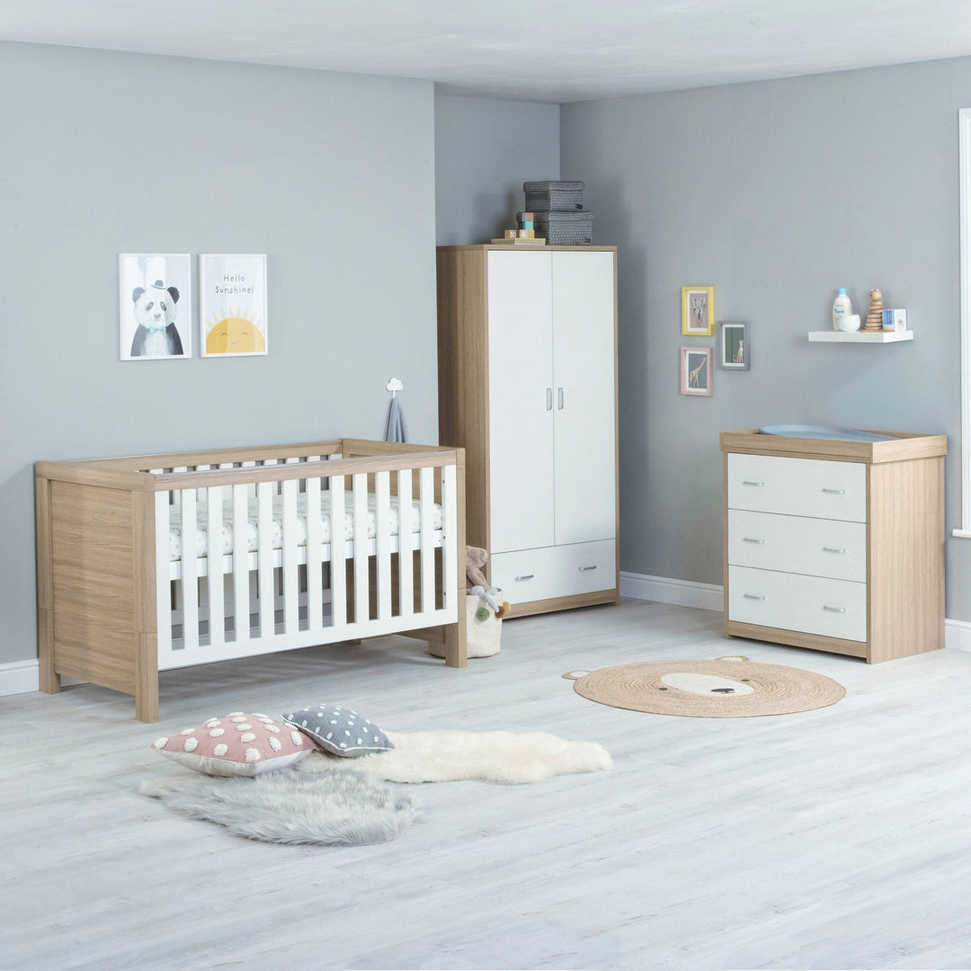 Babymore Luno 3 Piece Nursery Furniture Set with no drawer white oak