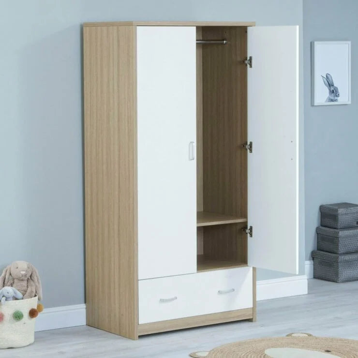 Babymore Luno Veni Wardrobe in white oak with door open