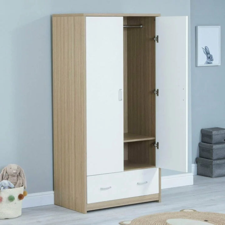 Babymore Luno Veni Wardrobe in white oak with door open