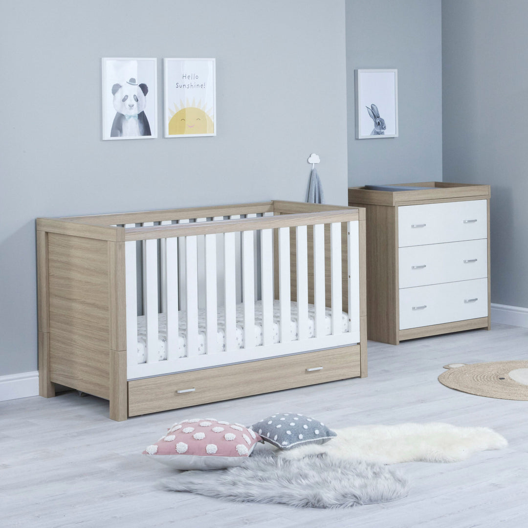 Babymore Luno 2 Piece Set with drawer in White Oak