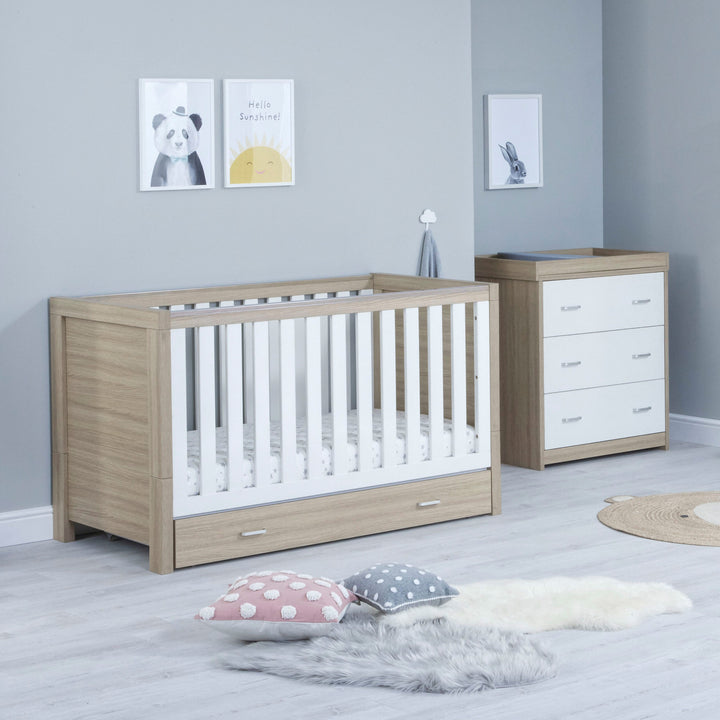 Babymore Luno 2 Piece Set with drawer in White Oak