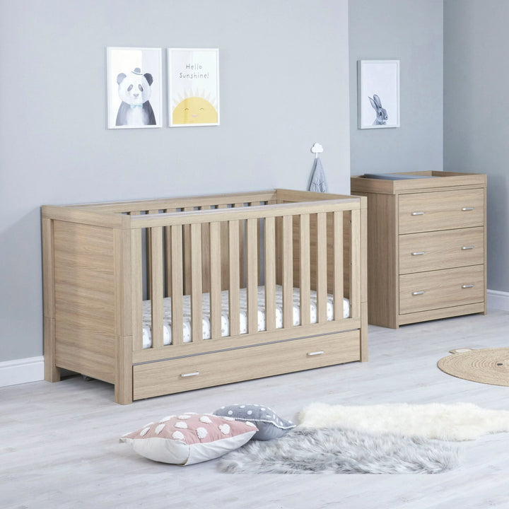 Babymore Luno 2 Piece Nursery Furniture Set with drawer in Oak