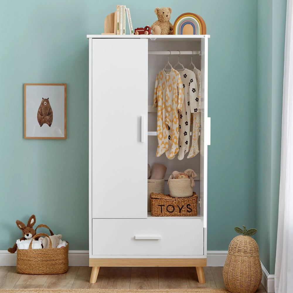 Babymore Mona Wardrobe in a lifestyle setting with door open