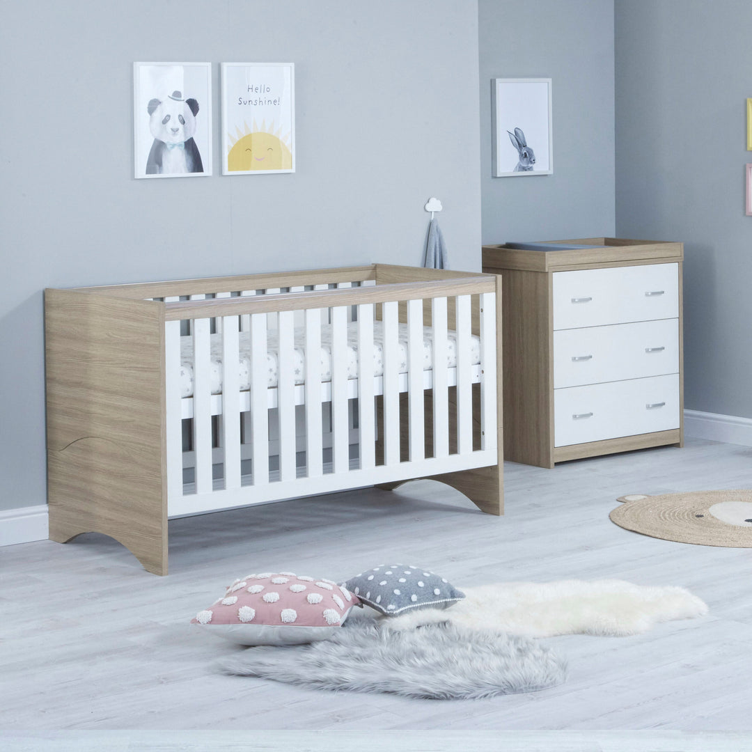 Babymore Veni 2 piece nursery furniture set white oak with no drawer