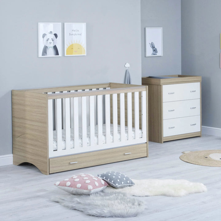 Babymore Veni 2 piece nursery furniture set white oak with under drawer