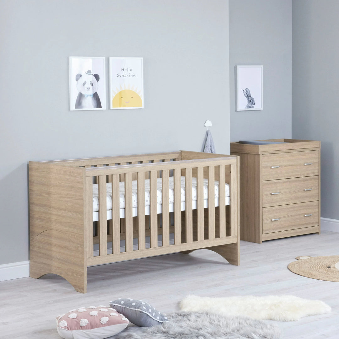 Babymore Veni 2 Piece Nusery Furniture Set with no under drawer in oak