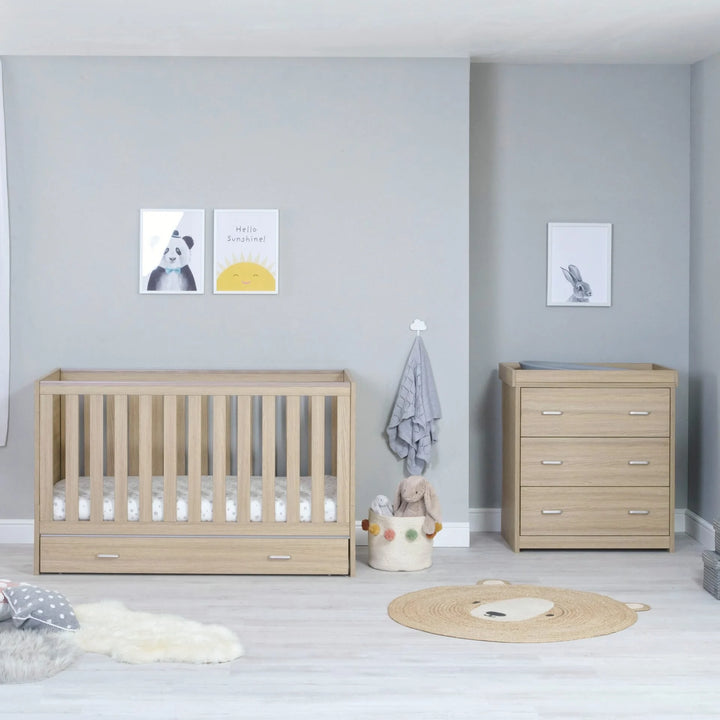 Babymore Veni 2 Piece Nusery Furniture Set with under drawer in oak