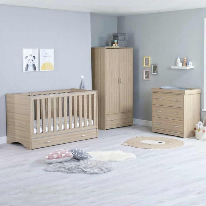 Babymore Veni 3 Piece Nursery Furniture Set Oak with under drawer