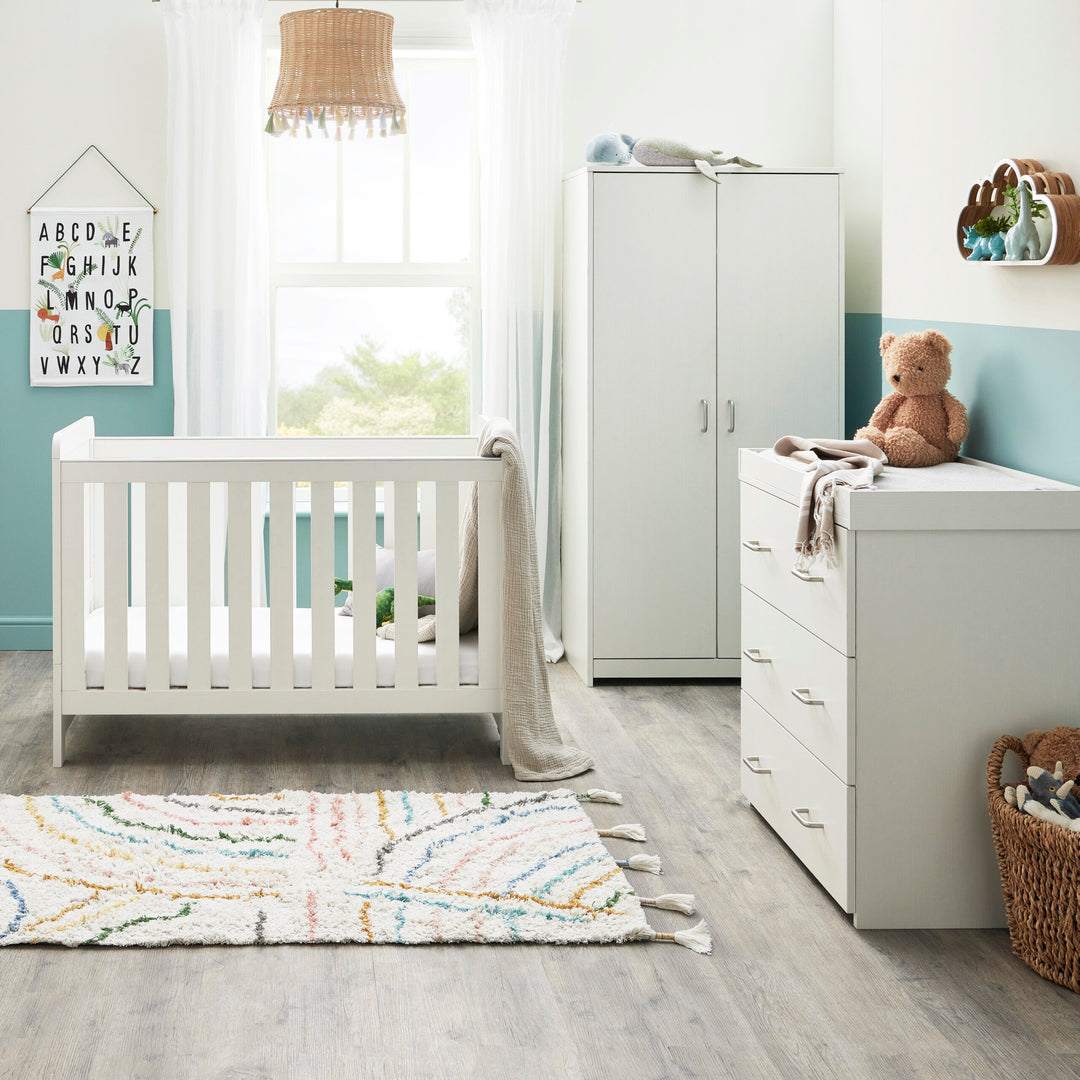 Babymore Caro Mini 3 Piece Nursery Furniture Set – White Wash