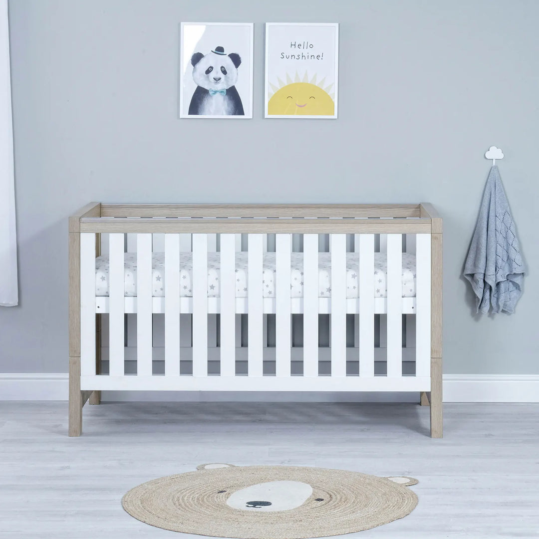 Babymore Luno White Oak Cot Bed with out drawer lifestyle image