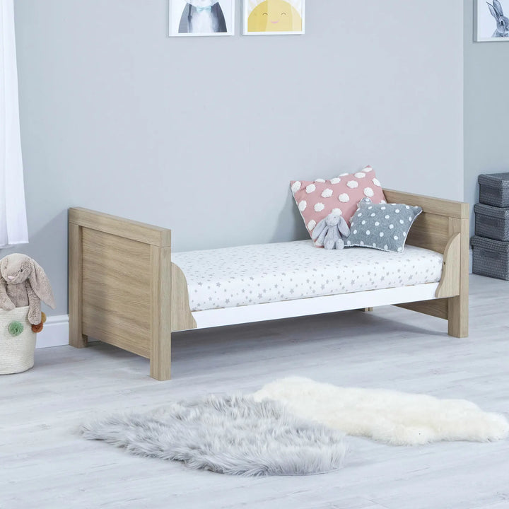 Babymore Luno White Oak Cot Bed with out drawer as a toddler bed