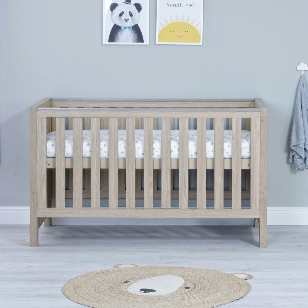 Babymore Luno Cot Bed without drawer in oak lifestyle image