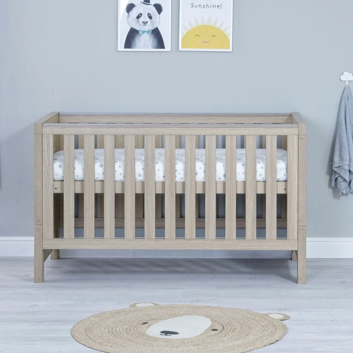 Babymore Luno Cot Bed without drawer in oak lifestyle image