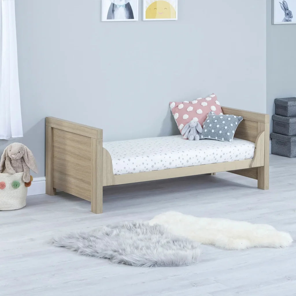 Babymore Luno Cot Bed without drawer in oak as a toddler bed