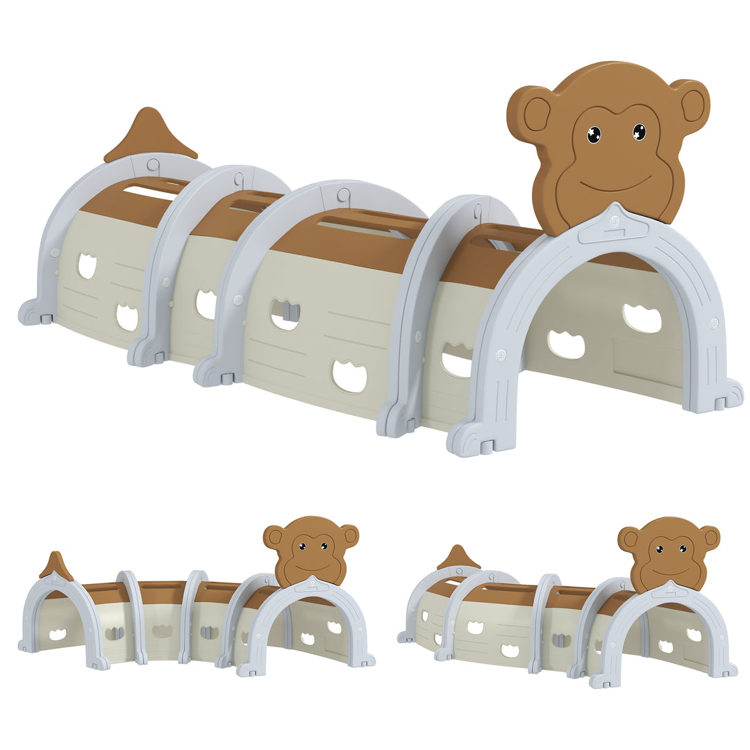 AIYAPLAY Monkey-Design Kids Play Tunnel for Crawling, Climbing, for ages 3-6 Years, Brown