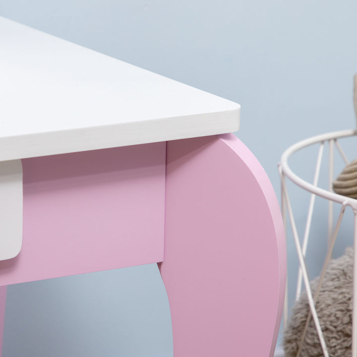 ZONEKIZ Kids Dressing Table Set, with Mirror, Stool, for Ages 3-6 Years - Pink