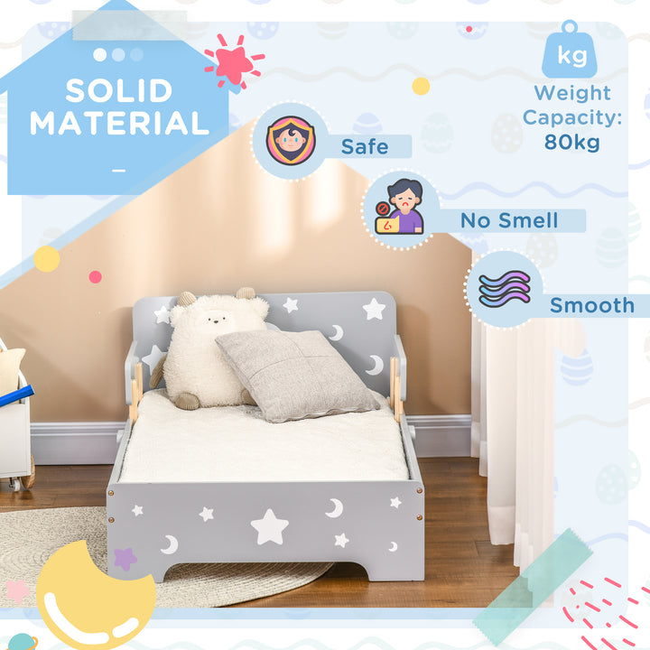 ZONEKIZ Kids Toddler Bed, with Star and Moon Patterns, Side Rails, for Ages 3-6 Years - Grey - image 6