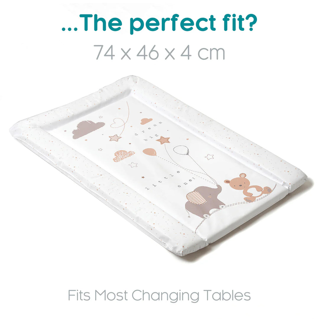 Baby changing mat with teddy bear design on a white background