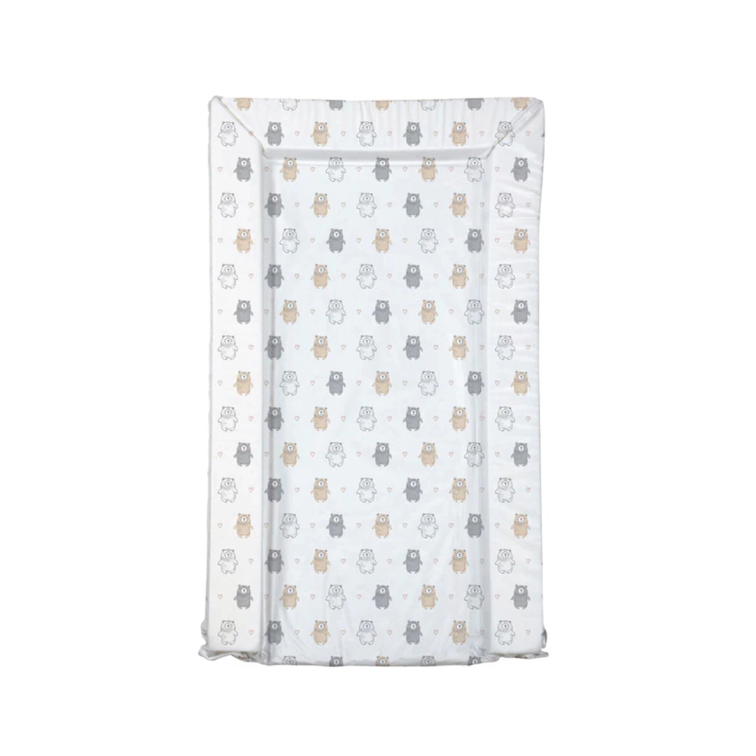 Baby changing pad with owl pattern on a white background