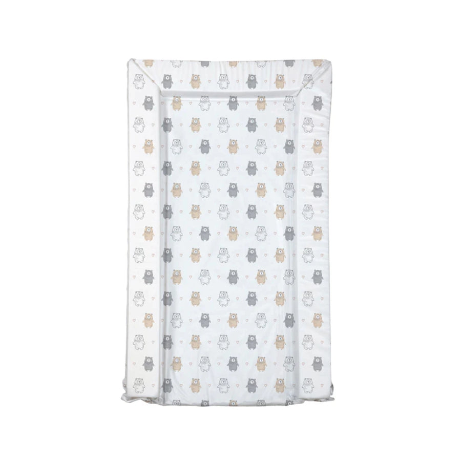 Baby changing pad with owl pattern on a white background