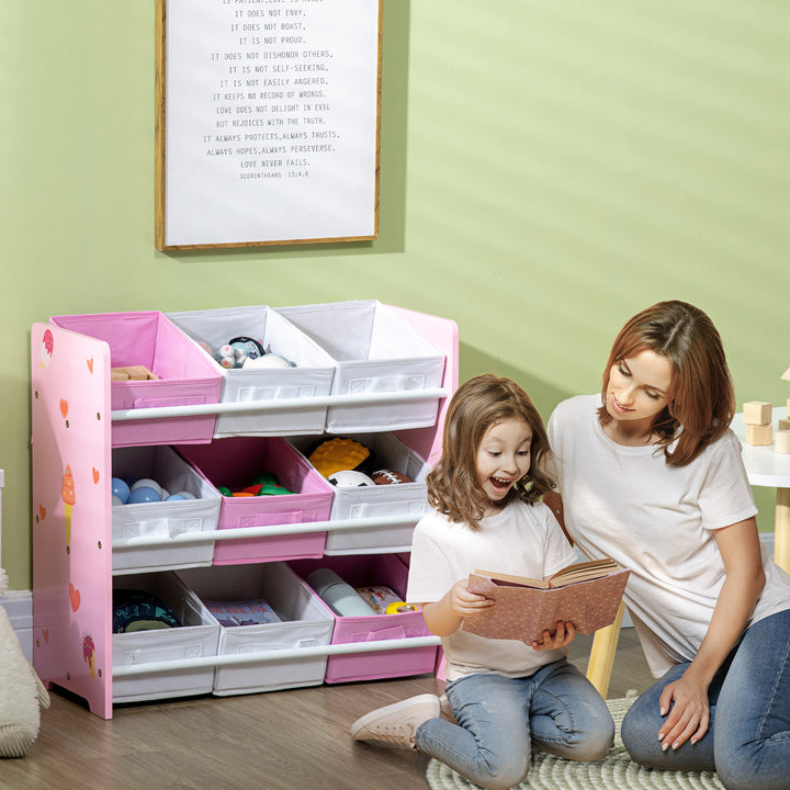 ZONEKIZ Kids Storage Rack, with Nine Removable Baskets, for Nursery, Bedroom, Playroom - Pink - image 8