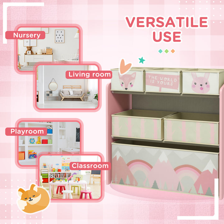 ZONEKIZ Kids Storage Unit, Toy Storage Organiser, with Six Fabric Bins, for Bedrooms, Playrooms, Nurseries - Pink - image 6