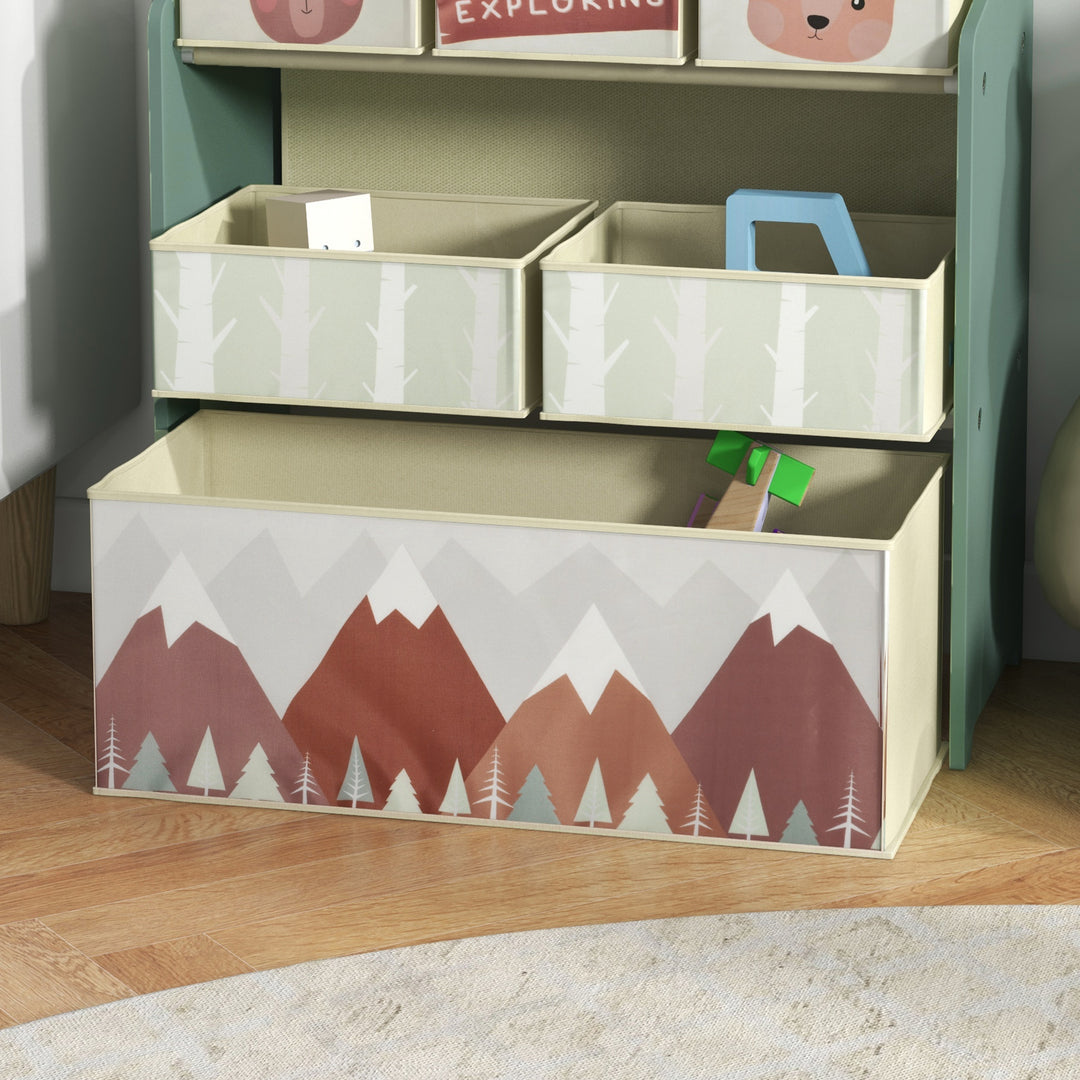 ZONEKIZ Kids Storage Unit, Toy Storage Organiser, with Six Fabric Bins, for Bedrooms, Playrooms, Nurseries - Green - image 9