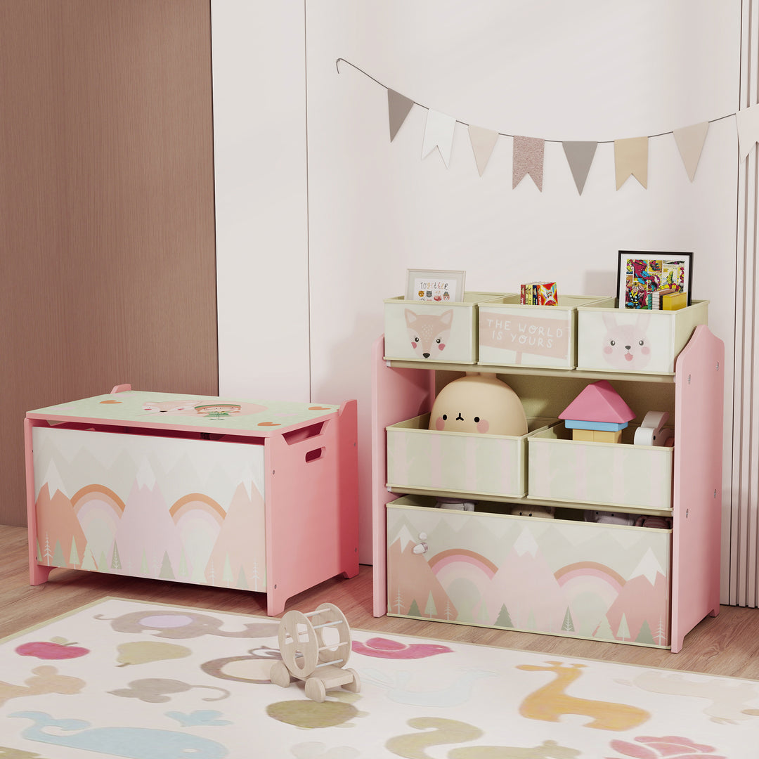 ZONEKIZ Kids Storage Unit, Toy Storage Organiser, with Six Fabric Bins, for Bedrooms, Playrooms, Nurseries - Pink - image 8