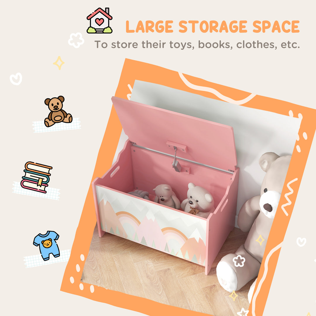 ZONEKIZ Toy Box, Kids Storage Chest, with Lid, Safety Hinge - Pink - image 6