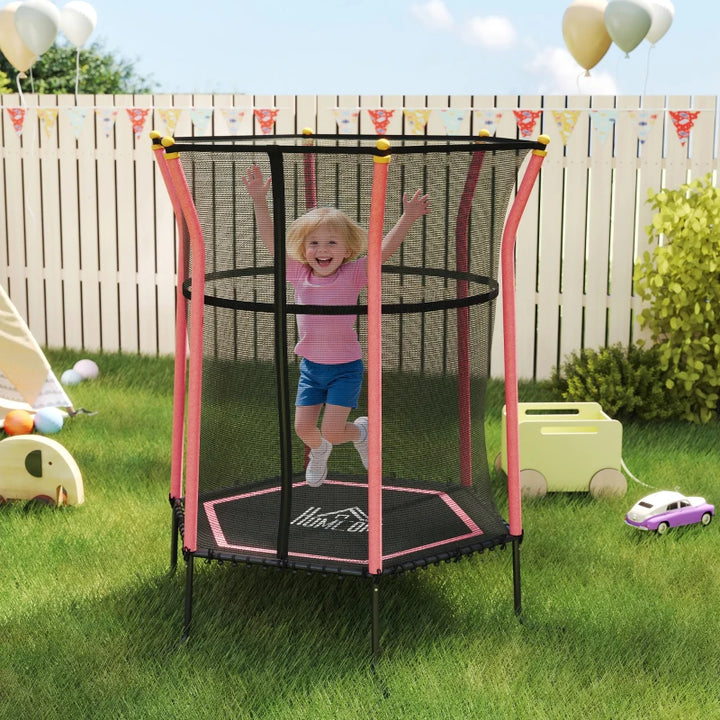 HOMCOM Kids Trampoline Mini Bouncer with Enclosure Safety Net – Red