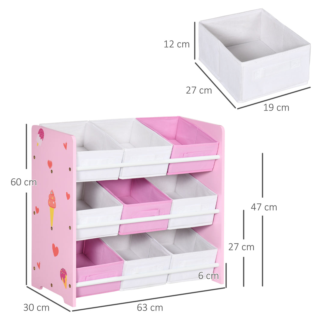ZONEKIZ Kids Storage Rack, with Nine Removable Baskets, for Nursery, Bedroom, Playroom - Pink - image 3