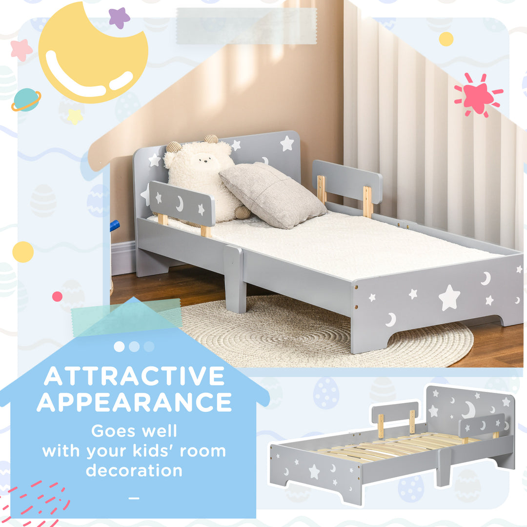 ZONEKIZ Kids Toddler Bed, with Star and Moon Patterns, Side Rails, for Ages 3-6 Years - Grey - image 4
