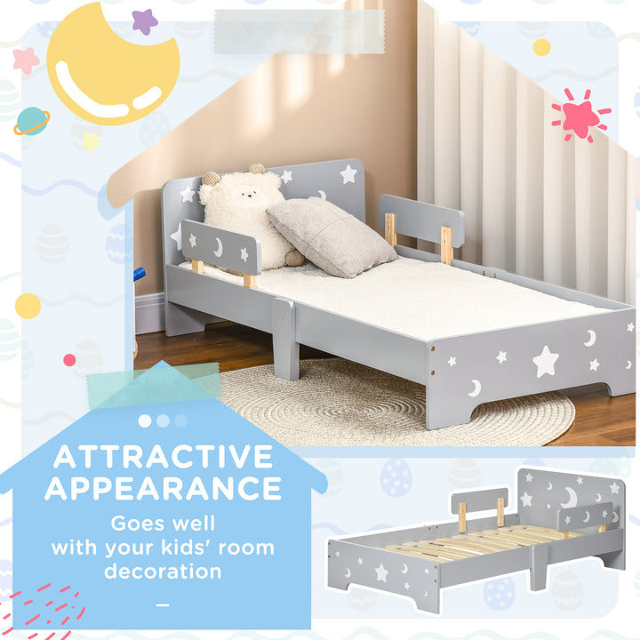 ZONEKIZ Kids Toddler Bed, with Star and Moon Patterns, Side Rails, for Ages 3-6 Years - Grey - image 4