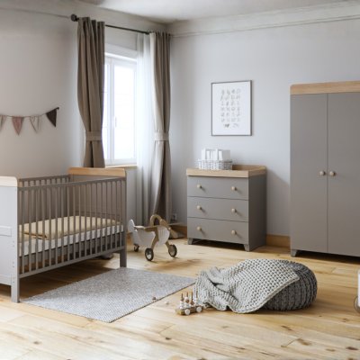 Little Acorns Classic Cot Bed - Grey & Oak