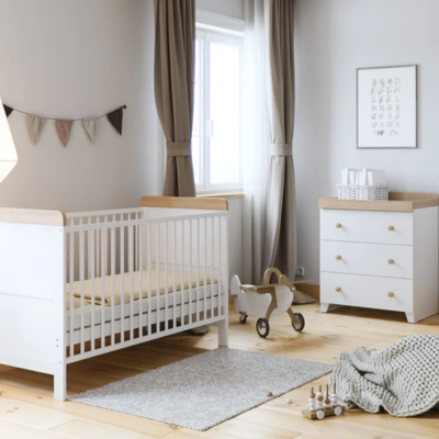Little Acorns Classic 2 Piece Nursery Set – White & Oak