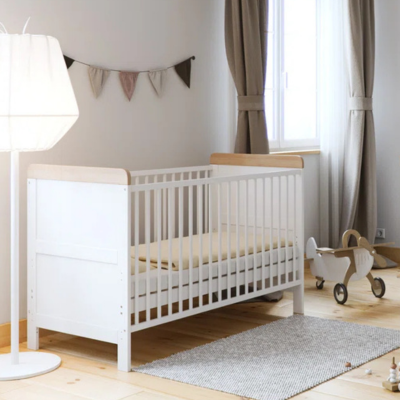 Little Acorns Classic Cot Bed - White & Oak