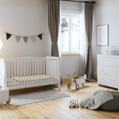 Little Acorns Traditional Sleigh 2 Piece Nursery Set - White