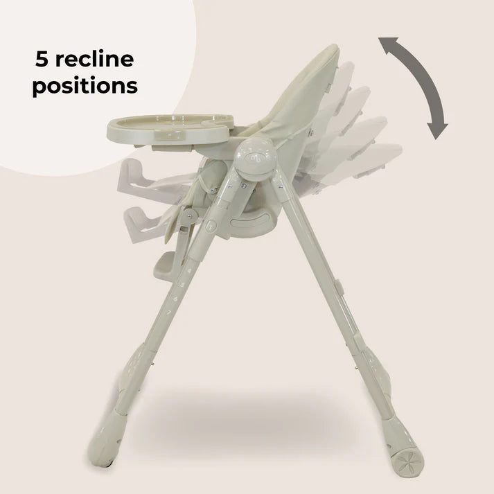 My Babiie Luxe Highchair in Oatmeal with multiple recline positions on a white background