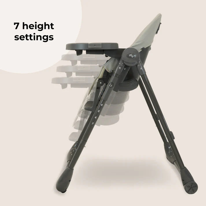 My Babiie Luxe Highchair in Grey with adjustable height settings on a white background