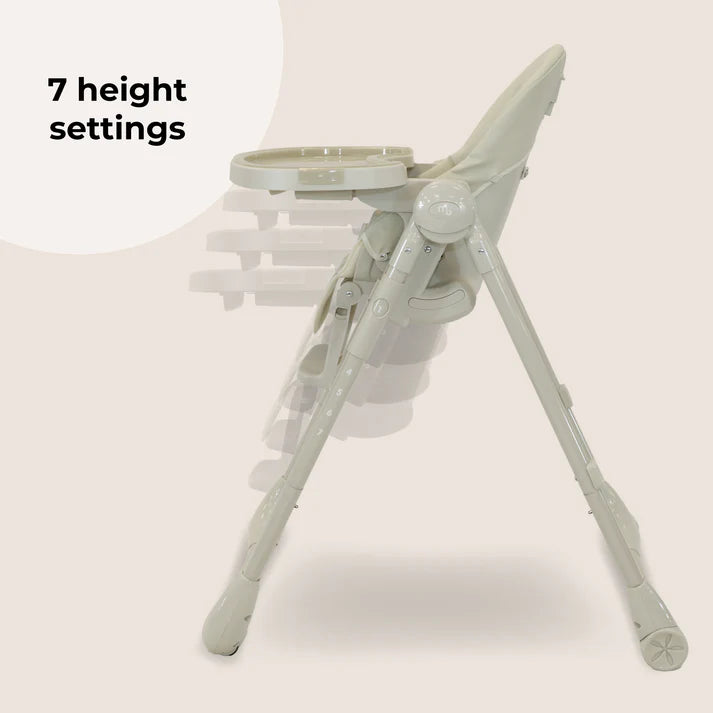My Babiie Luxe Highchair in Oatmeal with multiple height settings on a white background