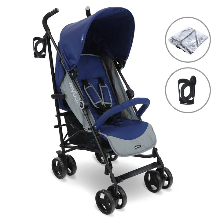 My Babiie MB02 in Blue & Grey with cup holder and raincover
