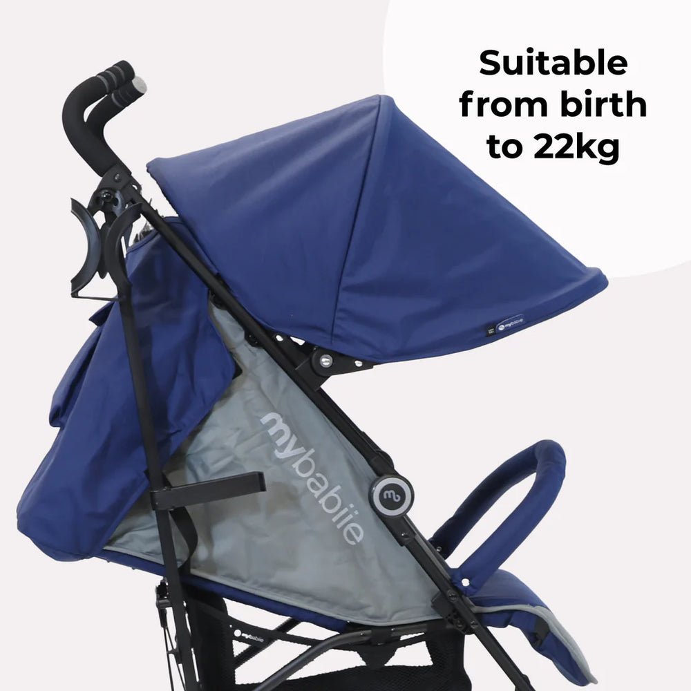 My Babiie MB02 in blue and grey suitable from birth to 22kg