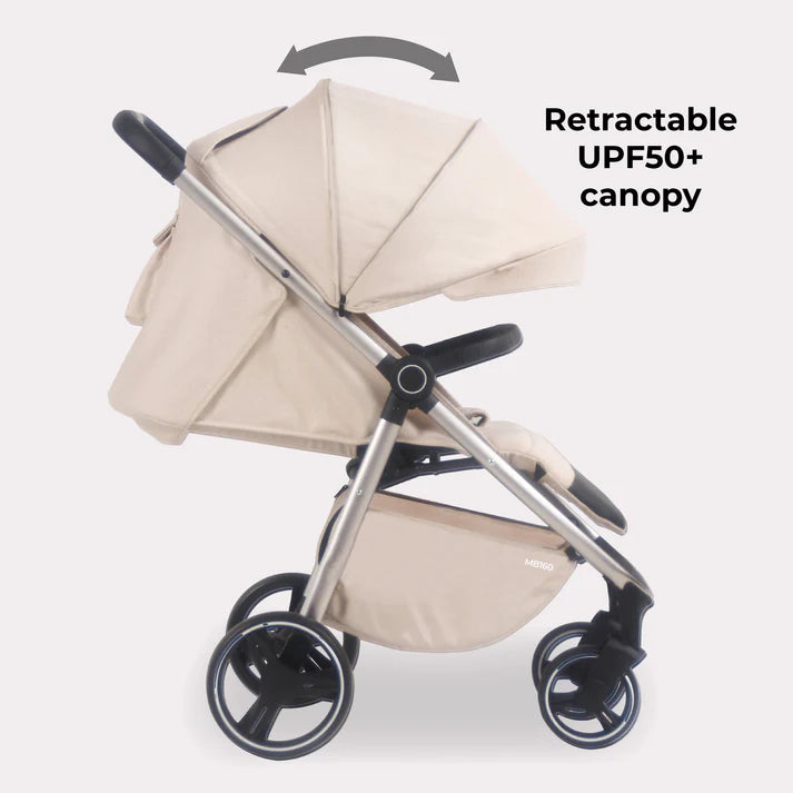 My Babiie MB160 Pushchair in Oatmeal with retractable UPF50+ canopy on a white background