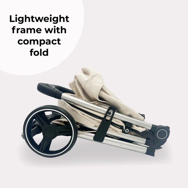 My Babiie MB160 Pushchair in Oatmeal Folded with Foldable lightweight frame