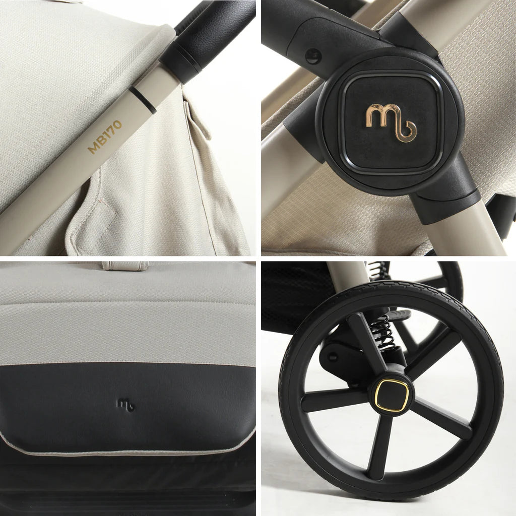 My Babiie MB170 Pushchair in Ivory Collage of a stroller with close-up details on a white background