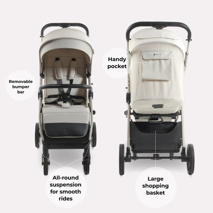 My Babiie MB170 Pushchair in Ivory with features highlighted on a white background