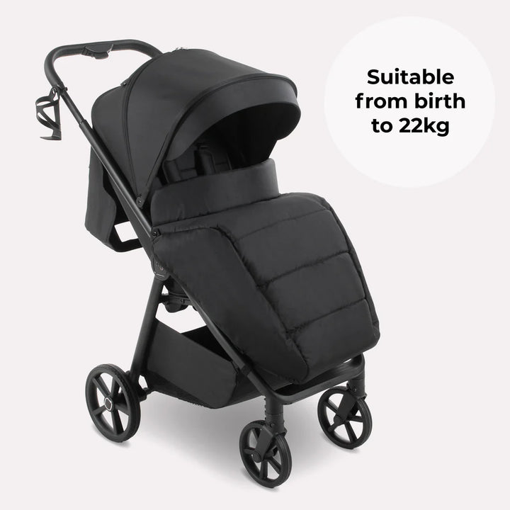 My Babiie MB170 Pushchair in Black with a text indicating suitability from birth to 22kg on a white background
