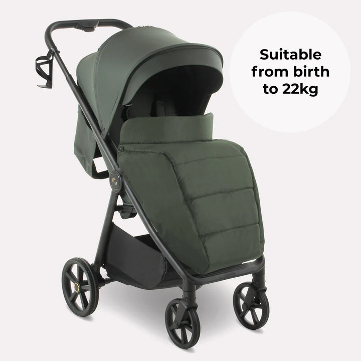 My Babiie MB170 Pushchair in Green with text indicating suitability from birth to 22kg on a white background
