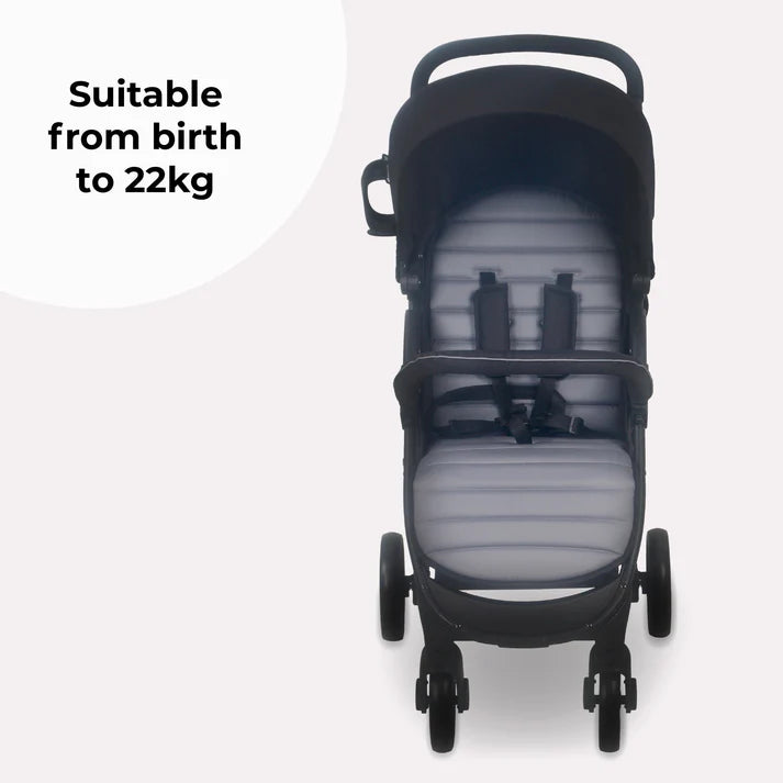 My Babiie MB30 Black and grey stroller suitable from birth to 22kg on a white background