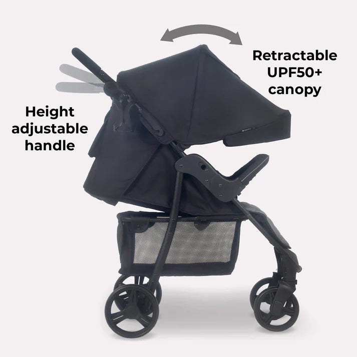 My Babiie MB30 Black & Grey pushchair with height adjustable handle and retractable UPF50+ canopy